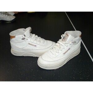 Reebok Club C Geo Mid White Tan Leather Mid Casual Sneakers Shoes Women's Size 7